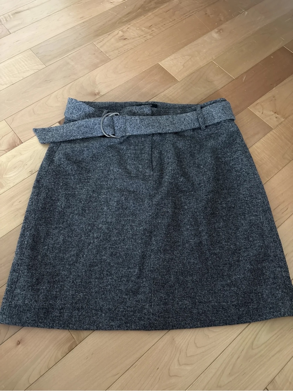 RW&CO. Gray Wool-Blend Belted Mini Skirt